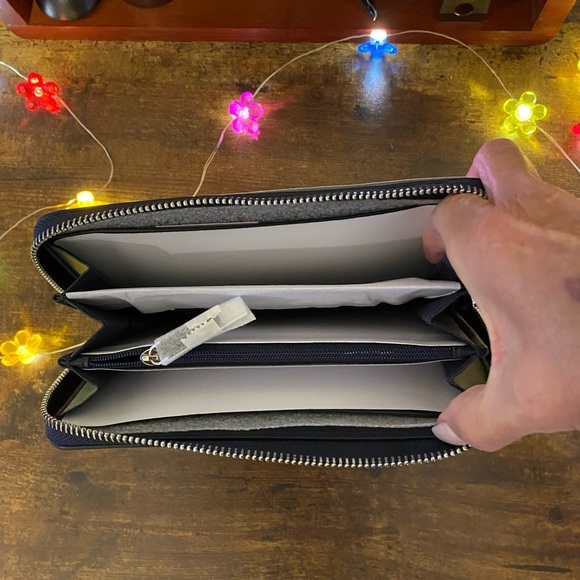 Kate Spade NWT blue multi colored embroidered denim cherry long wallet $135 - Picture 5 of 11